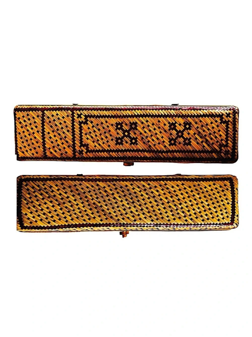 Vintage Hand Woven Rattan Grass Pencil Box 10.5